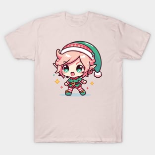 cute elf girl with christmas outfit T-Shirt